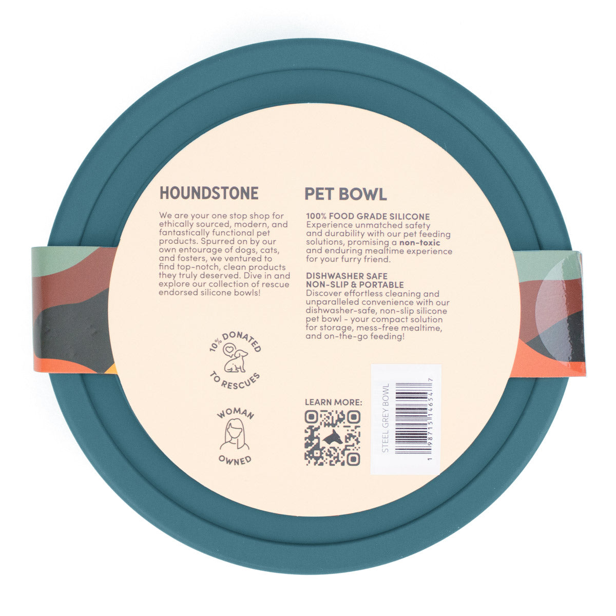 Houndstone BPA Free Silicone Dog Bowl, 4.5 Cups, Dishwasher Safe, Caribbean Seas