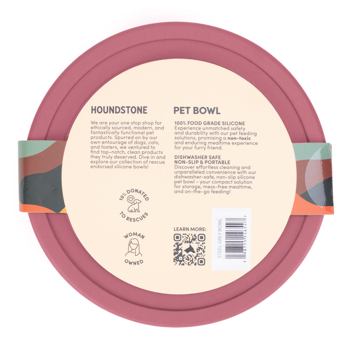 Houndstone BPA Free Silicone Dog Bowl, 4.5 Cups, Dishwasher Safe, Rosewood