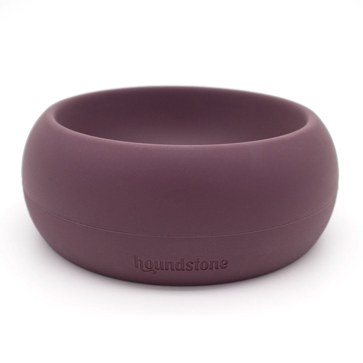 front view of houndstone coquito silicone dog food bowl in plum