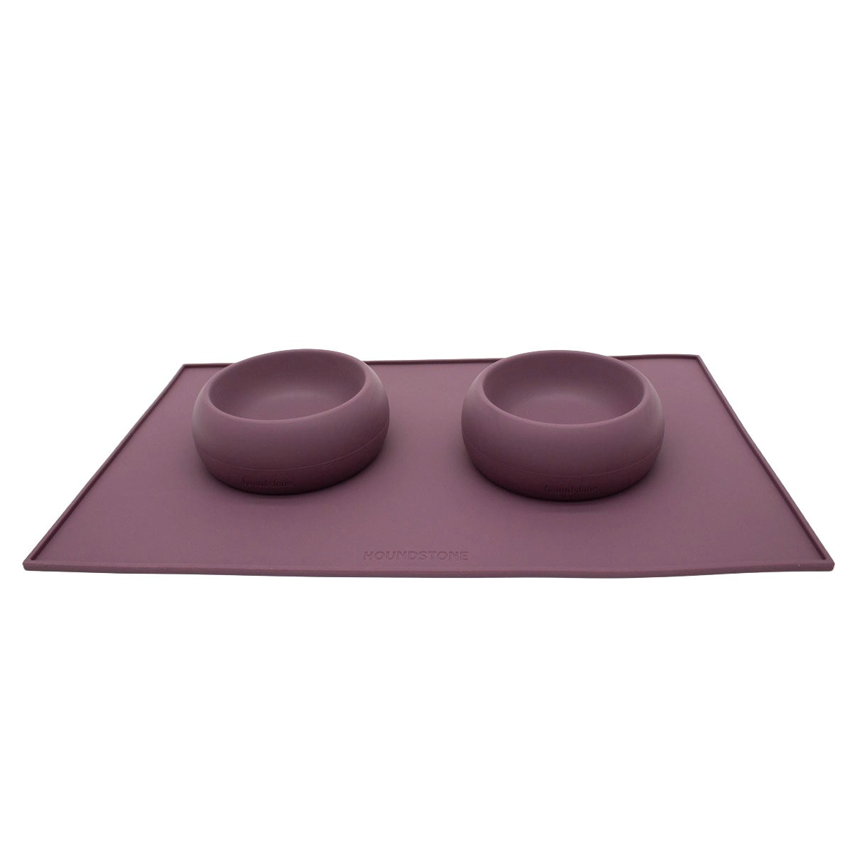 two houndstone silicone dog water bowls on houndstone silicone dog bowl mat in plum