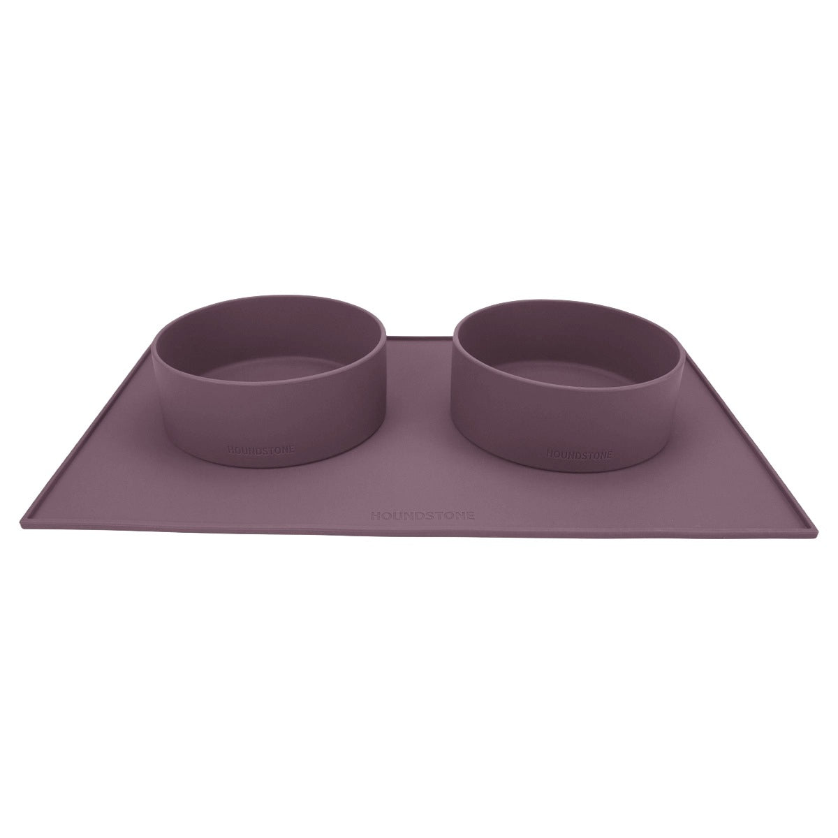 two houndstone silicone dog water bowls on houndstone silicone dog bowl mat in plum