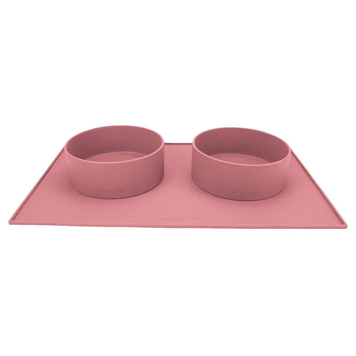 two silicone dog bowls on a houndstone silicone dog bowl mat in blush