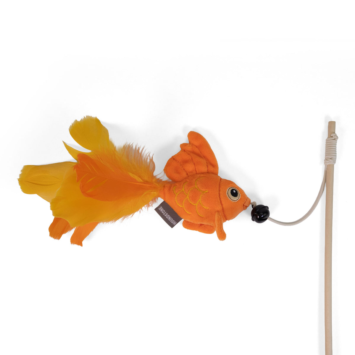 Goldfish Cat Toy Wand, with Bamboo Handle, Bell & Feathers