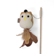 Owl Cat Toy Wand, with Bamboo Handle, Bell & Feathers