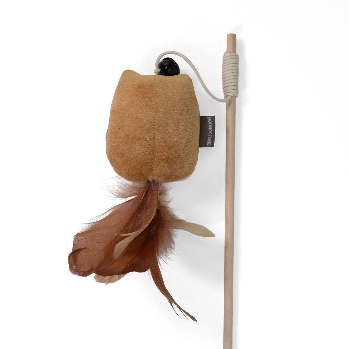 Owl Cat Toy Wand, with Bamboo Handle, Bell & Feathers