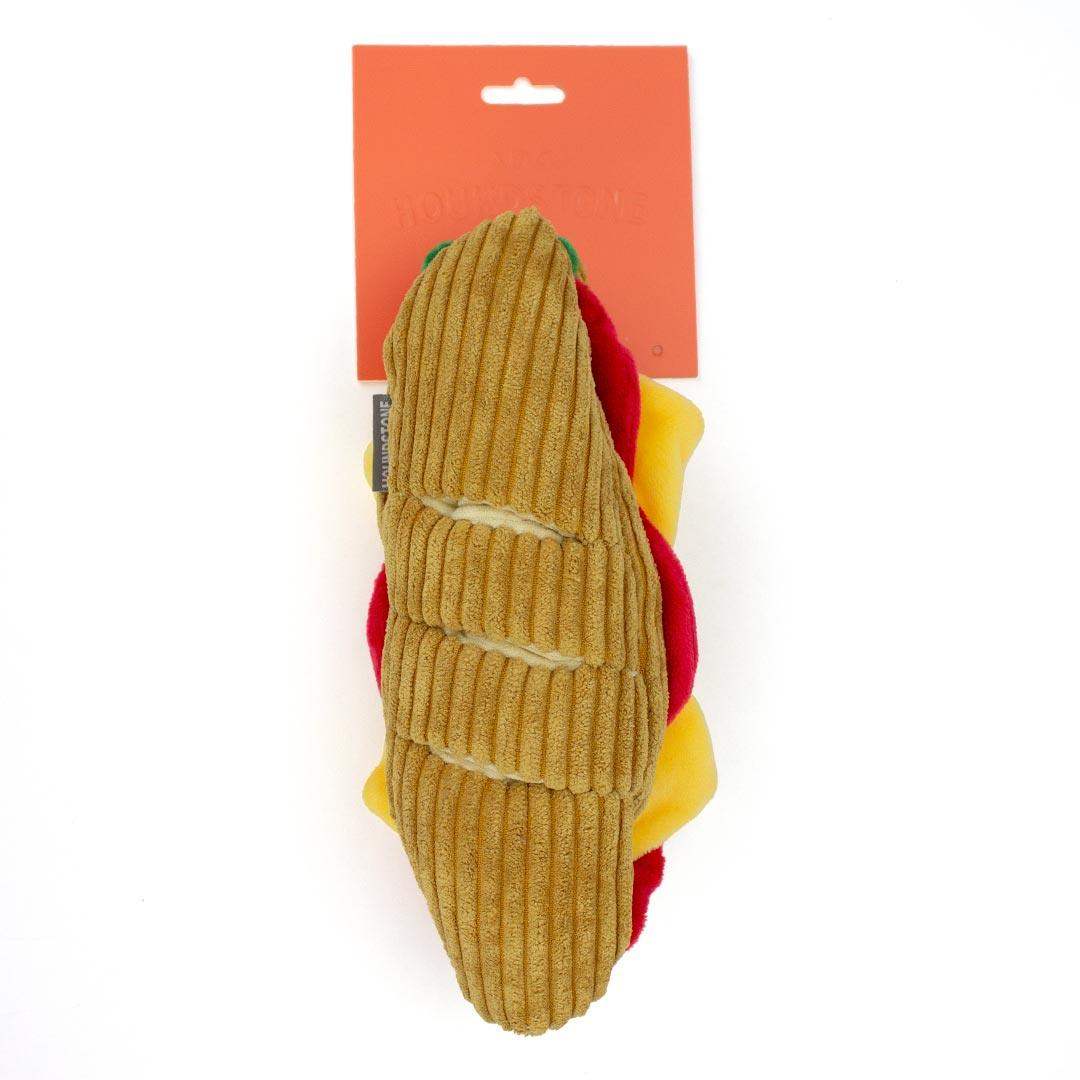 Interactive Dog toys shaped like a sandwich with cheese and tomato filling on a white background