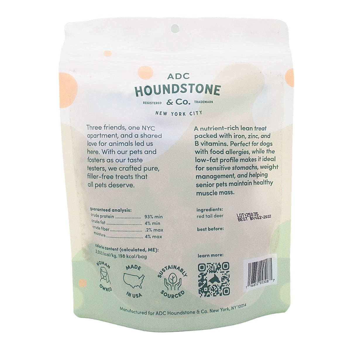 A stand-up pouch of Houndstone cat treats on a plain white background.