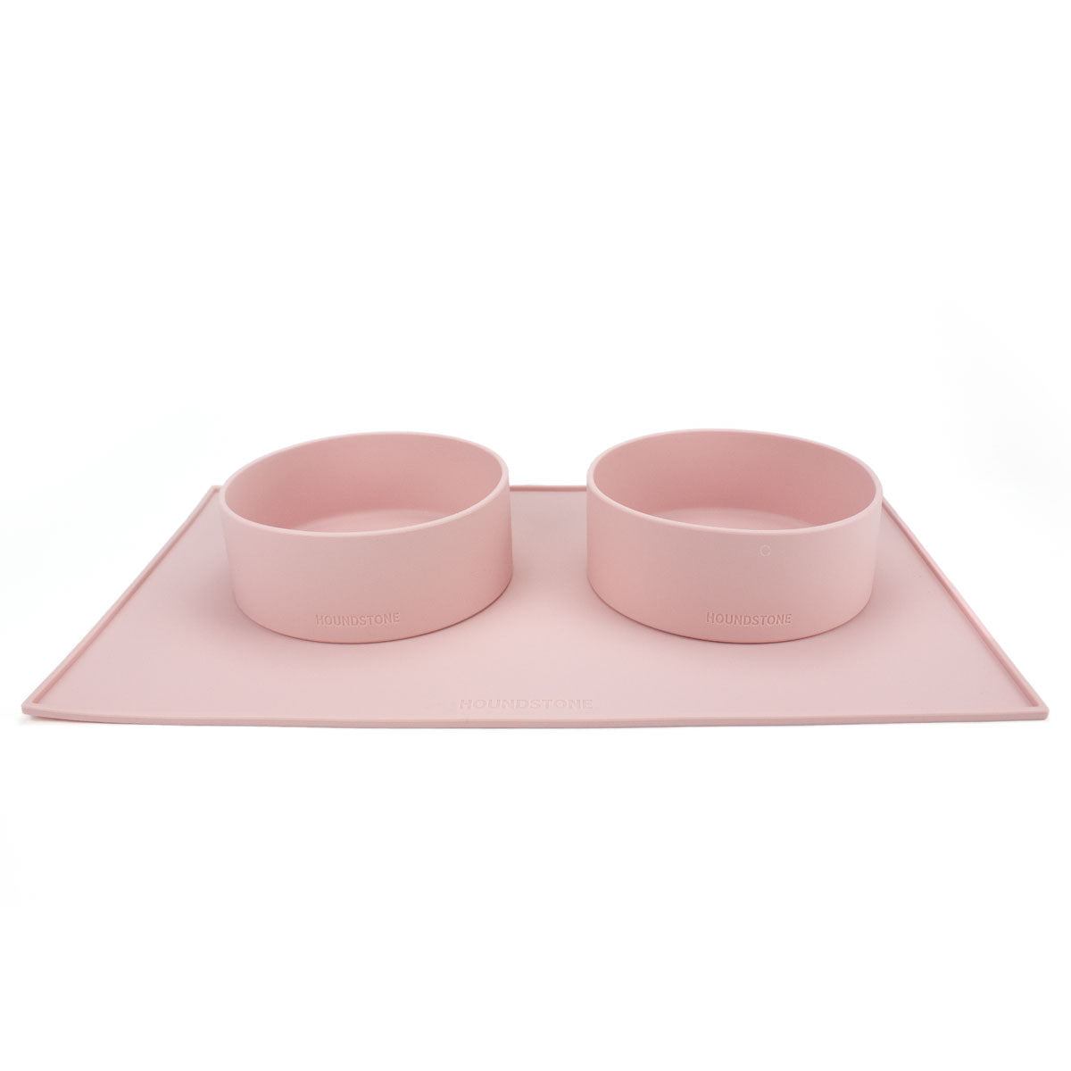 two houndstone silicone dog food bowls in pink