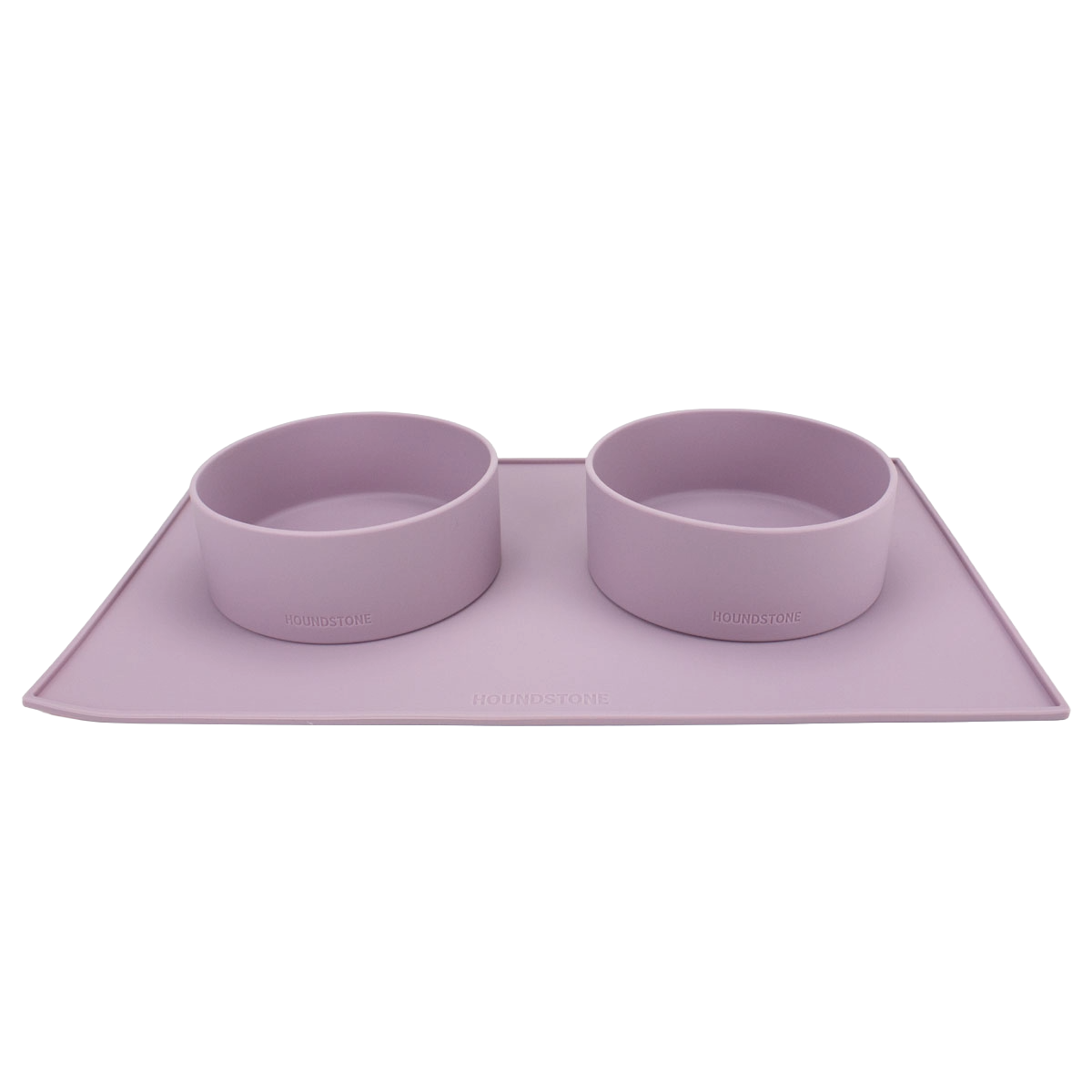 houndstone silicone dog bowl mat in mauve purple with two silicone dog bowls