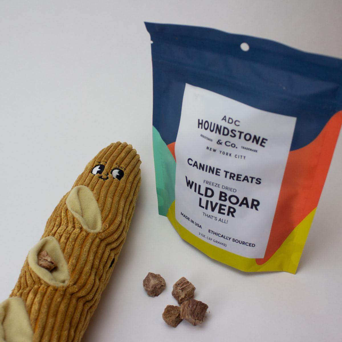 Houndstone Baguette interactive plush dog toy with treat compartments