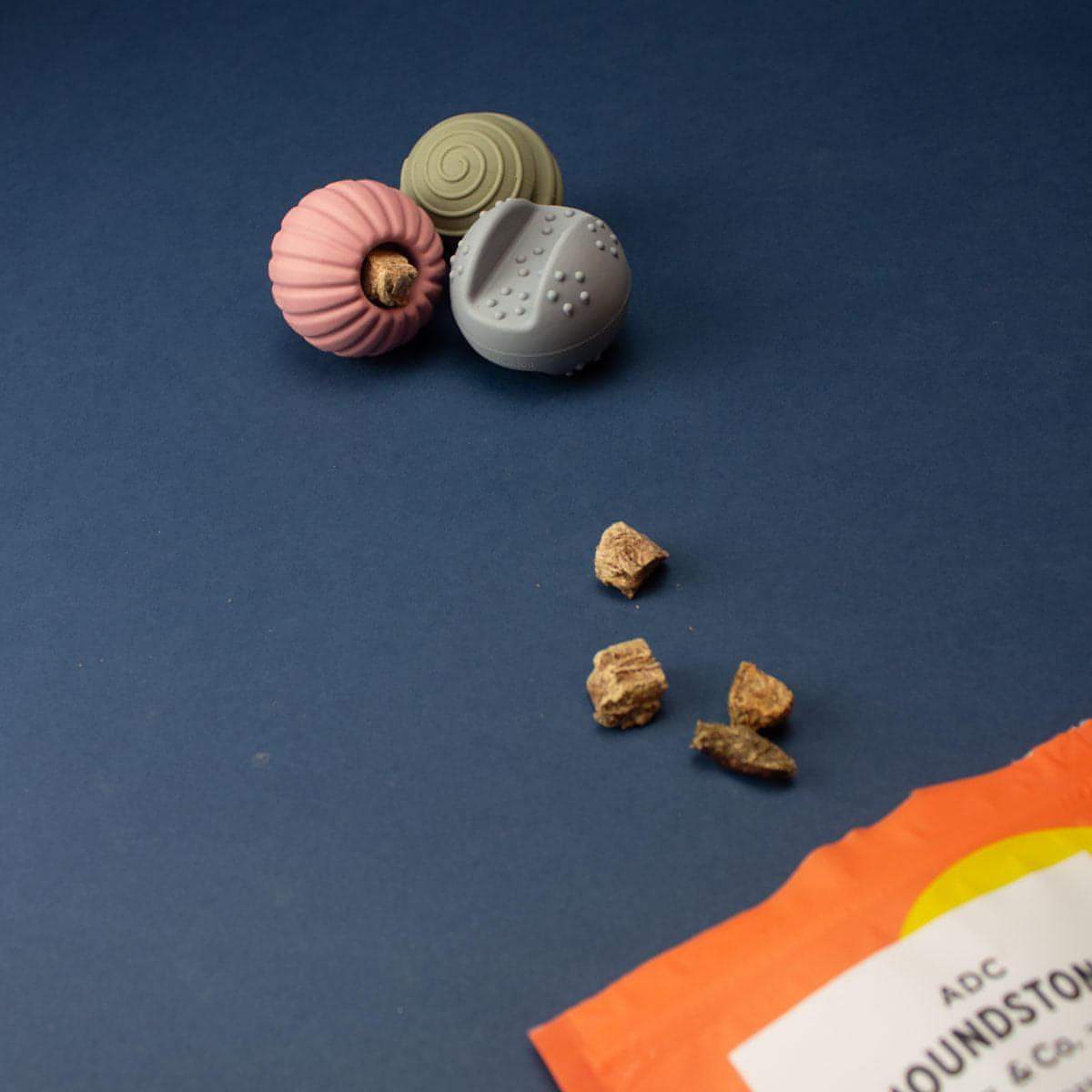 Silicone Interactive Dog Ball with treat pockets - Sage, Dishwasher Safe, 2 Inch Diameter