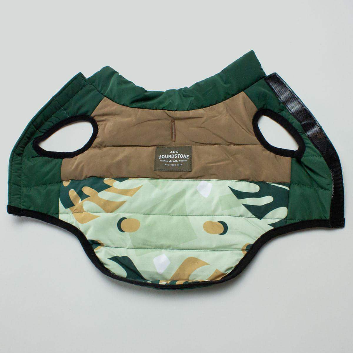 Reversible Dog Puffer Vest - "Tropical Camo" - Soft Velcro Closure